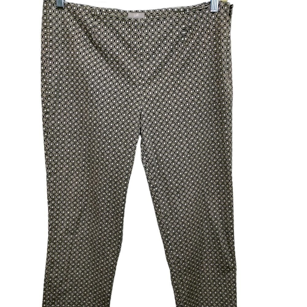 1103)J Jill Stretch Black Tan Geometric Print Ankle Pants Size 12